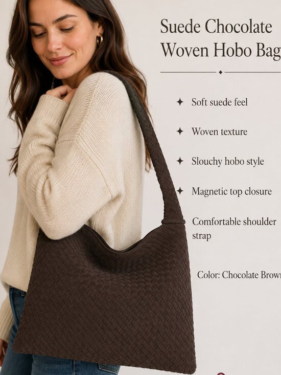 Newbella Handbags - Slouchy Woven Suede Hobo Bag Crossbody Crescent Shoulder Tote Purse NWOT